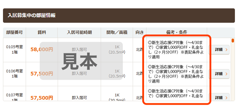 入居募集中の部屋情報
