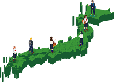 日本地図と高校生たち